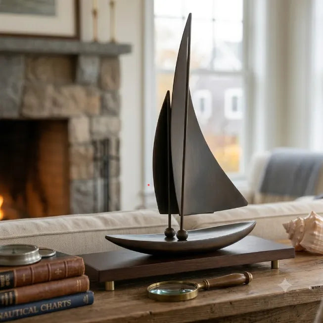 The Mariner Retro Sailboat Sculpture with Solid Wood Base