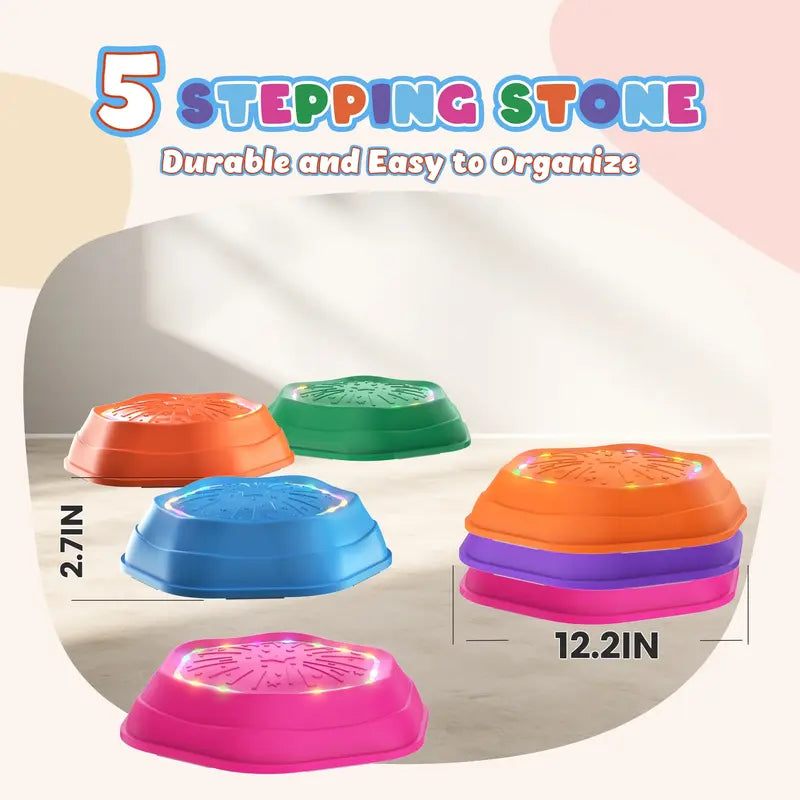 Non-Slip Music & Light Up 5 Pcs Stepping Stones, Sensory Stepping Stones, Encourage Balance, Indoor & Outdoor Play Gift Colorful Fun Soft Design, backyard fun summerwins