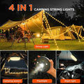 Solar Camping String Lights 4-in-1, Rechargeable Outdoor Lantern with Hanging Light & Flashlight for Tent, Hiking, BBQ, Emergency