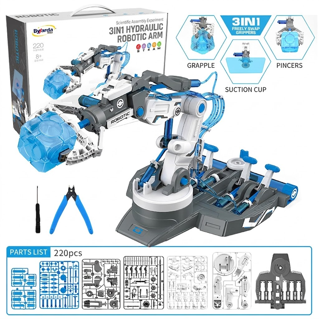 Hydraulic Robotic Arm Kit for Kids - 220PCS STEM Engineering Building Toy DIY Science Experiment Gift