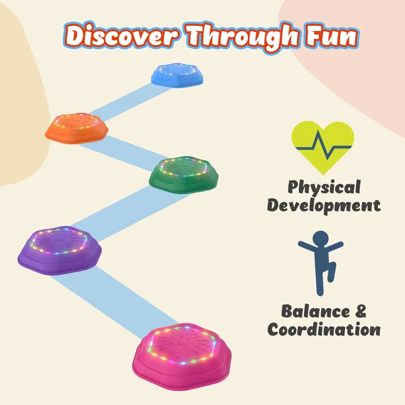 Non-Slip Music & Light Up 5 Pcs Stepping Stones, Sensory Stepping Stones, Encourage Balance, Indoor & Outdoor Play Gift Colorful Fun Soft Design, backyard fun summerwins