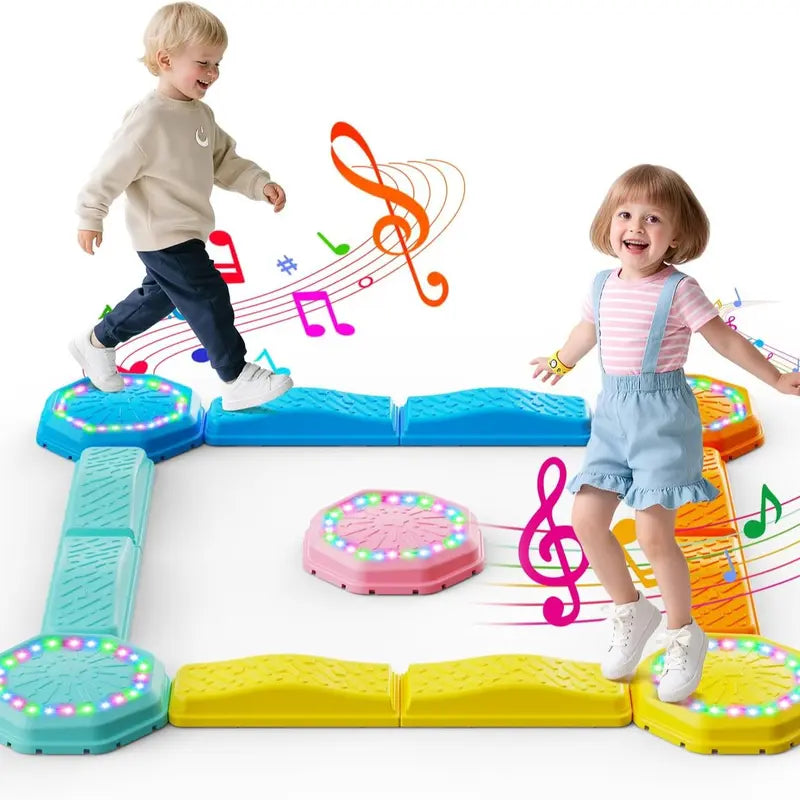 Non-Slip Music & Light Up 5 Pcs Stepping Stones, Sensory Stepping Stones, Encourage Balance, Indoor & Outdoor Play Gift Colorful Fun Soft Design, backyard fun summerwins