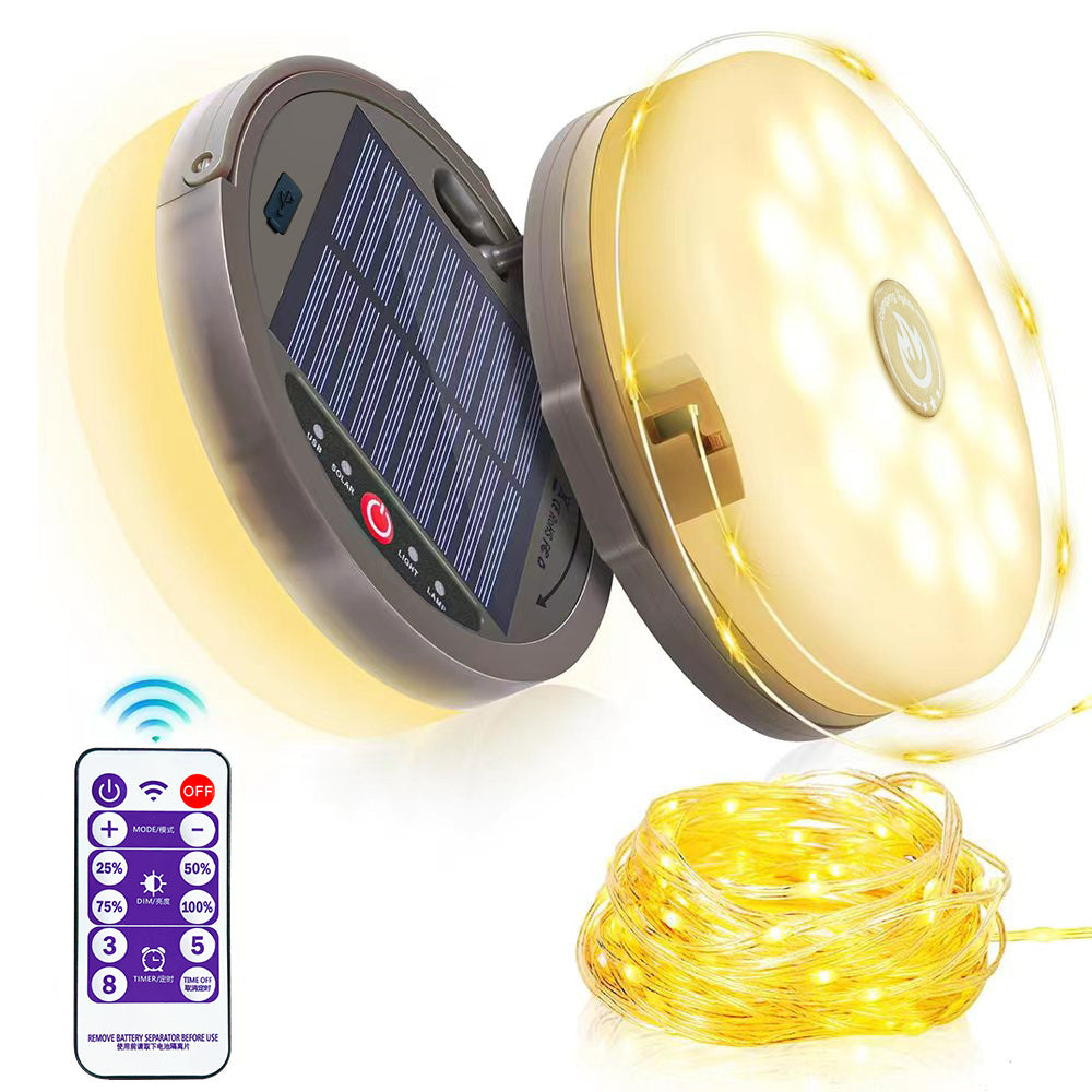 Solar Camping String Lights 4-in-1, Rechargeable Outdoor Lantern with Hanging Light & Flashlight for Tent, Hiking, BBQ, Emergency