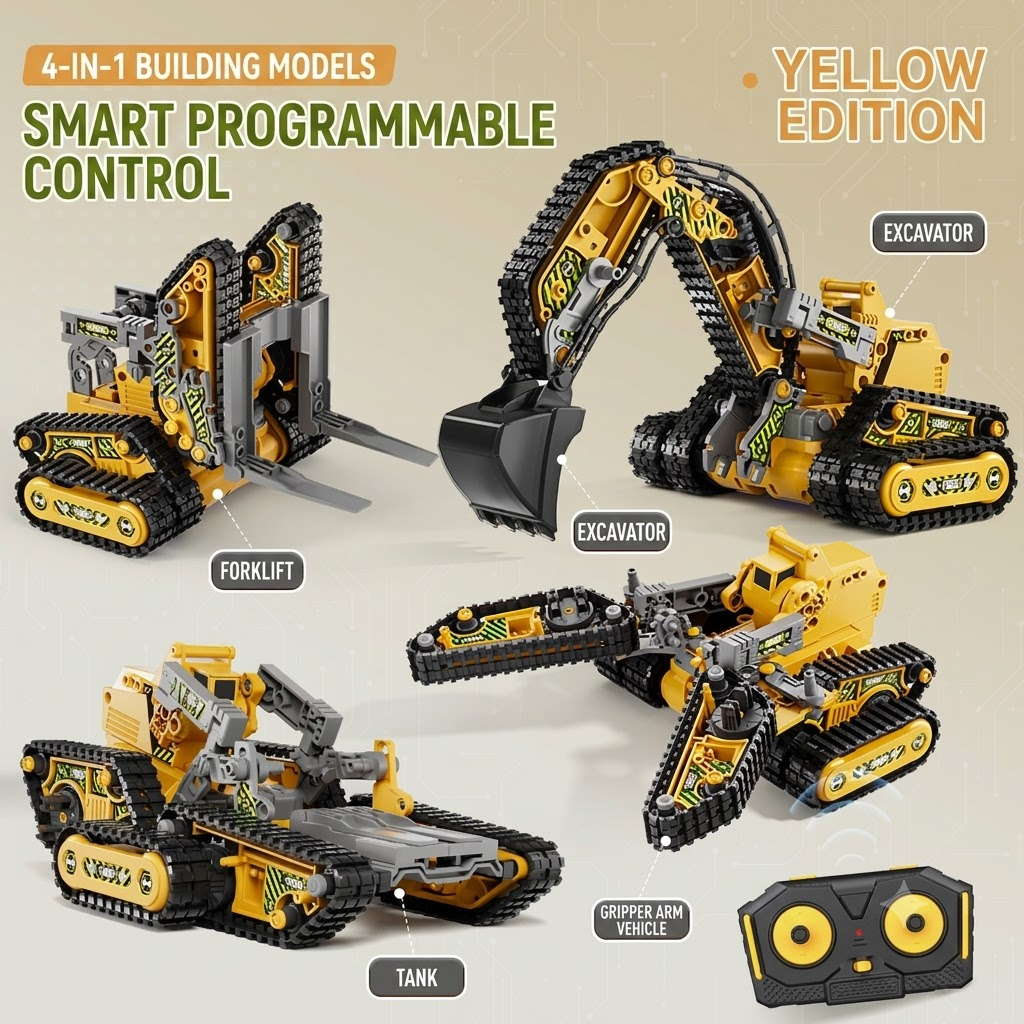 DIY RC Construction Vehicle STEM Kit,containing 4 Different Vehicles