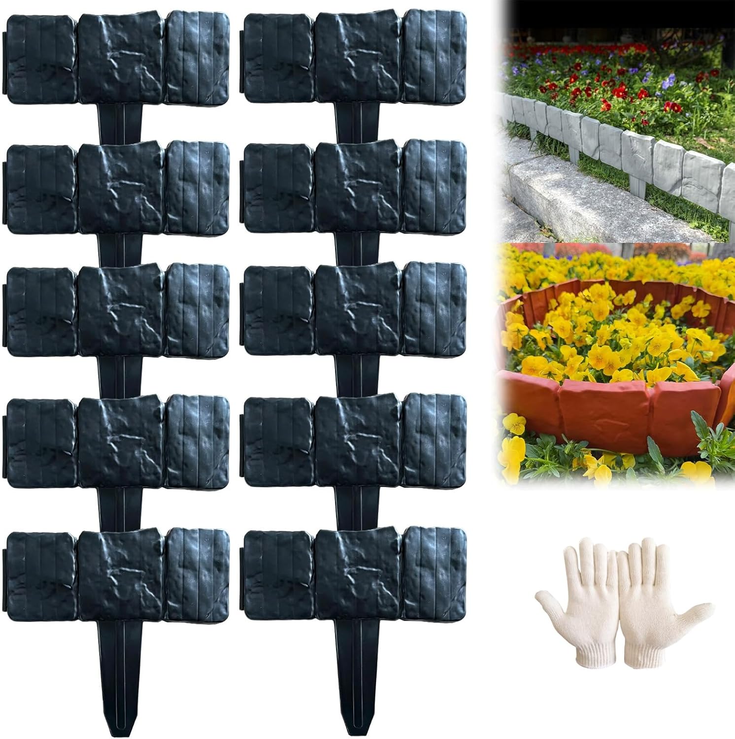 Stone-Look Garden Edging Border – 20-Piece DIY Lawn & Flower Bed Fence