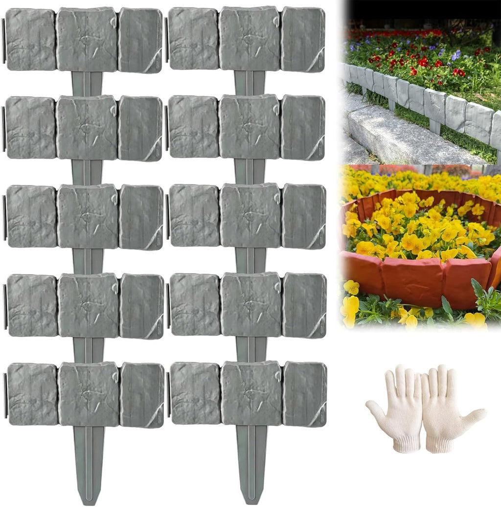 Stone-Look Garden Edging Border – 20-Piece DIY Lawn & Flower Bed Fence