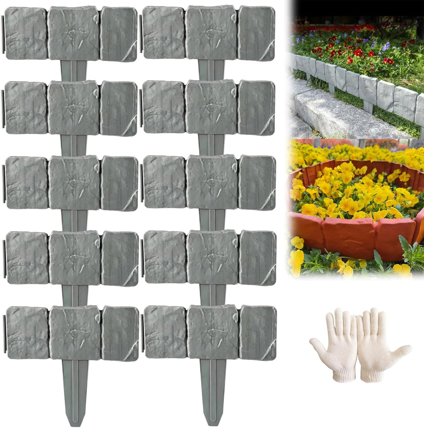Stone-Look Garden Edging Border – 20-Piece DIY Lawn & Flower Bed Fence