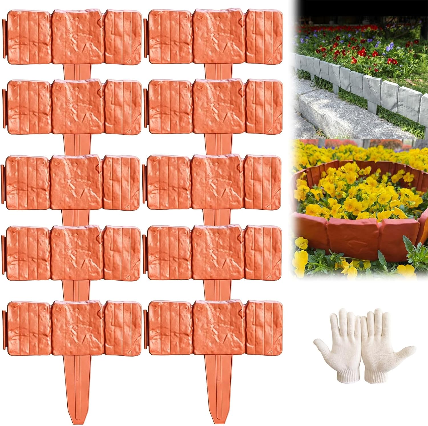 Stone-Look Garden Edging Border – 20-Piece DIY Lawn & Flower Bed Fence