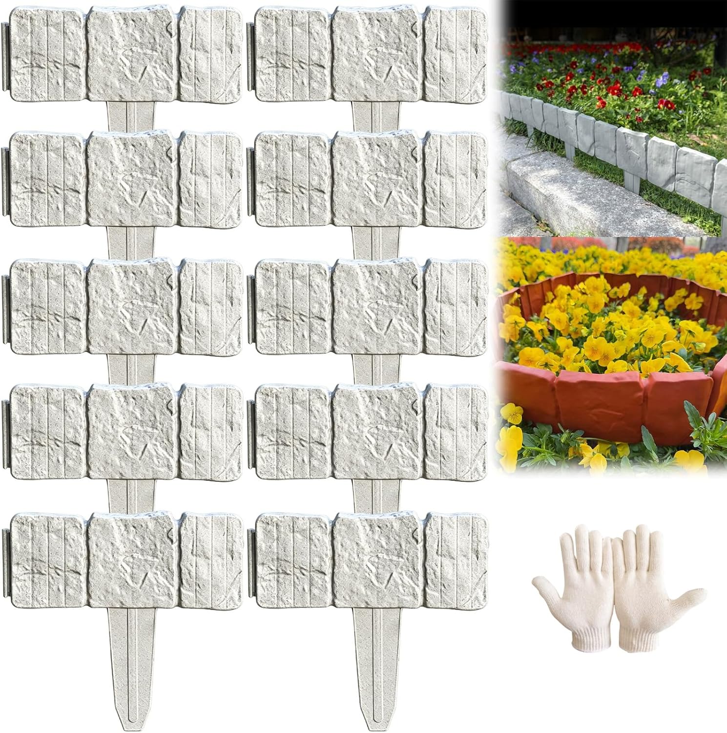 Stone-Look Garden Edging Border – 20-Piece DIY Lawn & Flower Bed Fence