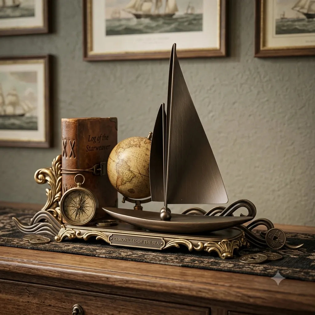 The Mariner Retro Sailboat Sculpture with Solid Wood Base