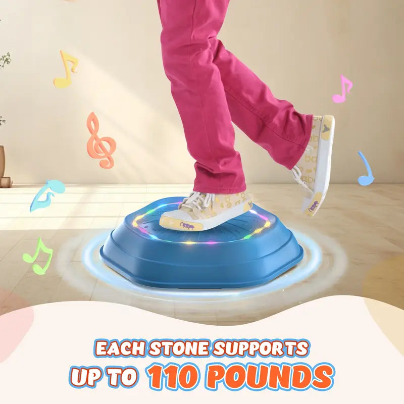 Non-Slip Music & Light Up 5 Pcs Stepping Stones, Sensory Stepping Stones, Encourage Balance, Indoor & Outdoor Play Gift Colorful Fun Soft Design, backyard fun summerwins