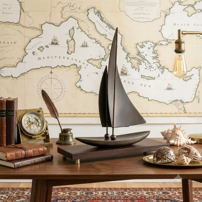 The Mariner Retro Sailboat Sculpture with Solid Wood Base