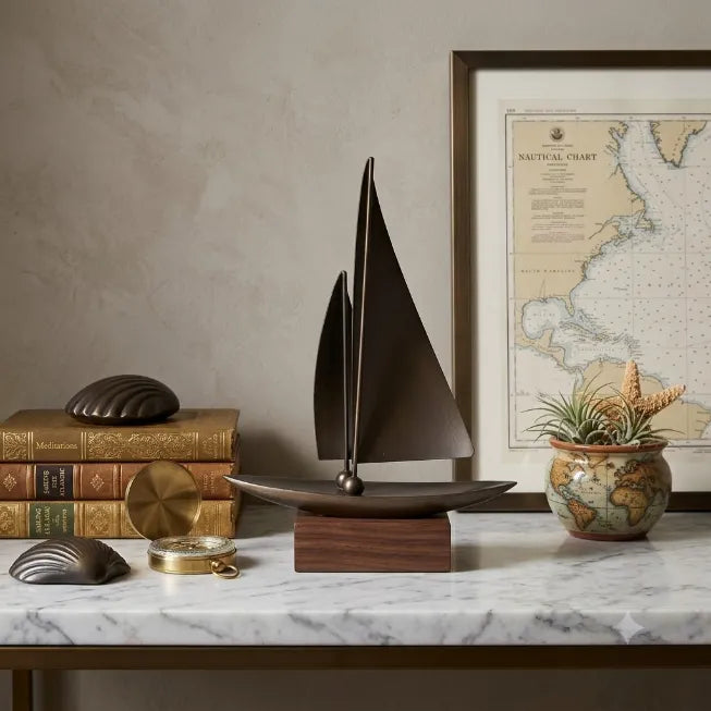 The Mariner Retro Sailboat Sculpture with Solid Wood Base